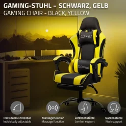 Massage Gaming Stuhl Schwarz/Gelb aus PU-Leder ML-Design