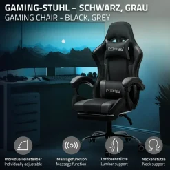 Massage Gaming Stuhl Schwarz/Grau aus PU-Leder ML-Design