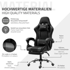 Massage Gaming Stuhl Schwarz/Grau aus PU-Leder ML-Design