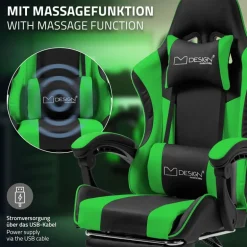 Massage Gaming Stuhl Schwarz/Grün aus PU-Leder ML-Design