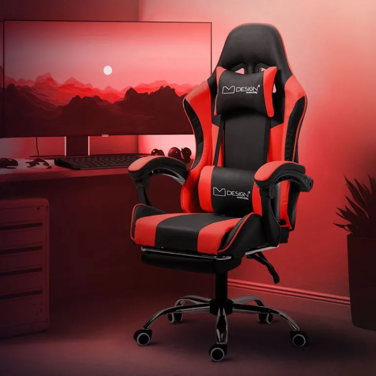 Massage Gaming Stuhl Schwarz/Rot aus PU-Leder ML-Design
