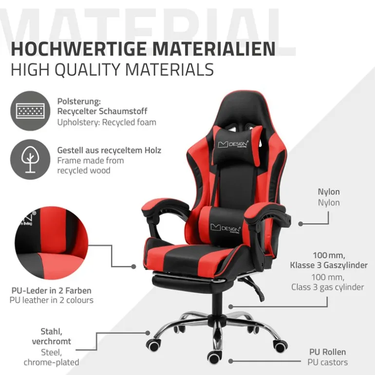 Massage Gaming Stuhl Schwarz/Rot aus PU-Leder ML-Design