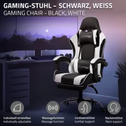 Massage Gaming Stuhl Schwarz/Weiß aus PU-Leder ML-Design