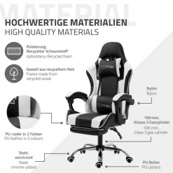 Massage Gaming Stuhl Schwarz/Weiß aus PU-Leder ML-Design