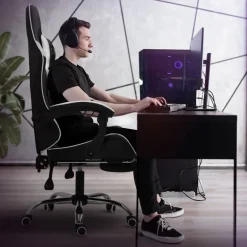 Massage Gaming Stuhl Schwarz/Weiß aus PU-Leder ML-Design