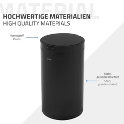 Mülleimer mit Sensor 30L rund aus Stahl Schwarz matt Automatisches Öffnen & Schließen ML-Design