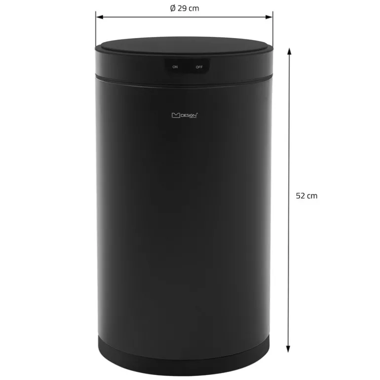 Mülleimer mit Sensor 30L rund aus Stahl Schwarz matt Automatisches Öffnen & Schließen ML-Design