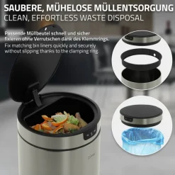 Mülleimer mit Sensor 40L rund aus Edelstahl, Silber, Automatisches Öffnen & Schließen ML-Design