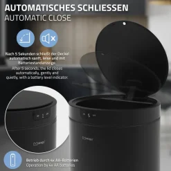 Mülleimer mit Sensor 40L rund aus Stahl Schwarz matt Automatisches Öffnen & Schließen ML-Design