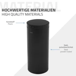 Mülleimer mit Sensor 40L rund aus Stahl Schwarz matt Automatisches Öffnen & Schließen ML-Design