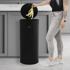 Mülleimer mit Sensor 40L rund aus Stahl Schwarz matt Automatisches Öffnen & Schließen ML-Design