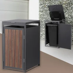 Mülltonnenbox 1er bis 240 Liter 68x80x120 cm aus Stahl in Anthrazit-Eiche dunkel ML-Design