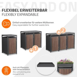 Mülltonnenbox 1er bis 240 Liter 68x80x120 cm aus Stahl in Anthrazit-Eiche dunkel ML-Design