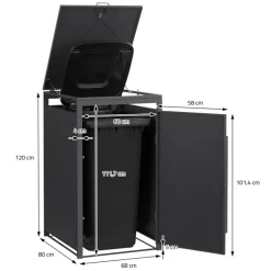 Mülltonnenbox 1er bis 240 Liter 68x80x120 cm aus Stahl in Anthrazit-Eiche dunkel ML-Design