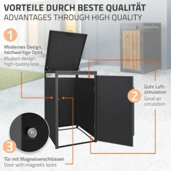 Mülltonnenbox 1er bis 240 Liter 68x80x120 cm aus Stahl in Anthrazit-Holzoptik ML-Design