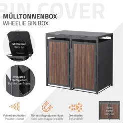 Mülltonnenbox 2er bis 240 Liter 132x80x120 cm aus Stahl in Anthrazit-Eiche dunkel ML-Design