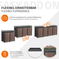 Mülltonnenbox 2er bis 240 Liter 132x80x120 cm aus Stahl in Anthrazit-Eiche dunkel ML-Design