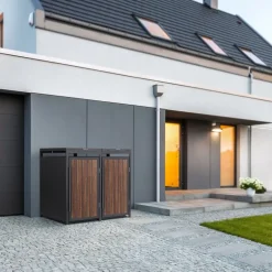 Mülltonnenbox 2er bis 240 Liter 132x80x120 cm aus Stahl in Anthrazit-Eiche dunkel ML-Design
