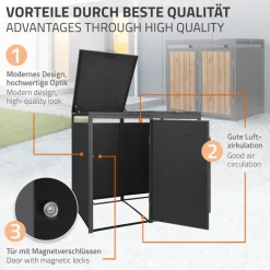 Mülltonnenbox 2er bis 240 Liter 132x80x120 cm aus Stahl in Anthrazit-Holzoptik ML-Design