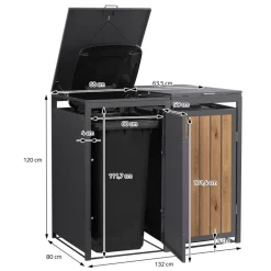 Mülltonnenbox 2er bis 240 Liter 132x80x120 cm aus Stahl in Anthrazit-Holzoptik ML-Design