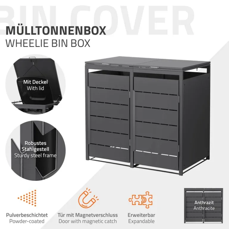 Mülltonnenbox 2er bis 240 Liter 132x80x124 cm aus Stahl in Anthrazit ML-Design