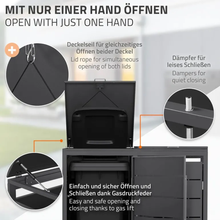 Mülltonnenbox 2er bis 240 Liter 132x80x124 cm aus Stahl in Anthrazit ML-Design