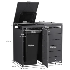 Mülltonnenbox 2er bis 240 Liter 132x80x124 cm aus Stahl in Anthrazit ML-Design