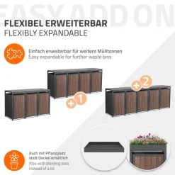 Mülltonnenbox 3er bis 240 Liter 196x80x120 cm aus Stahl in Anthrazit-Eiche dunkel ML-Design