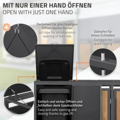 Mülltonnenbox 3er bis 240 Liter 196x80x120 cm aus Stahl in EAnthrazit-Holzoptik ML-Design