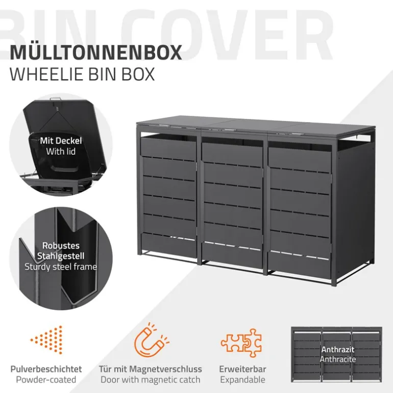 Mülltonnenbox 3er bis 240 Liter 196x80x124 cm aus Stahl in Anthrazit ML-Design