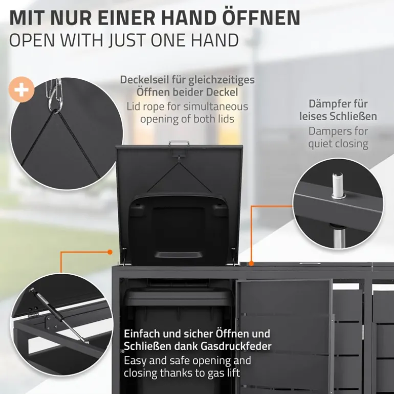 Mülltonnenbox 3er bis 240 Liter 196x80x124 cm aus Stahl in Anthrazit ML-Design