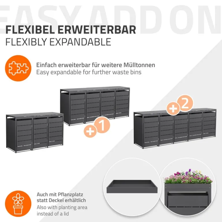 Mülltonnenbox 3er bis 240 Liter 196x80x124 cm aus Stahl in Anthrazit ML-Design