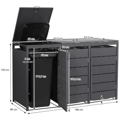 Mülltonnenbox 3er bis 240 Liter 196x80x124 cm aus Stahl in Anthrazit ML-Design