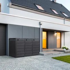 Mülltonnenbox 3er bis 240 Liter 196x80x124 cm aus Stahl in Anthrazit ML-Design