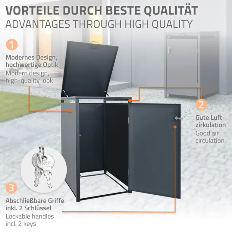 Mülltonnenbox 1er bis 240 Liter 68x80x116,3 cm aus Stahl in Anthrazit ML-Design