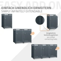 Mülltonnenbox 1er bis 240L 68x80x116,3 cm aus Stahl in Anthrazit ML-Design