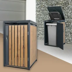 Mülltonnenbox 1er bis 240L 68x80x116,3 cm aus Stahl in Eichenoptik ML-Design