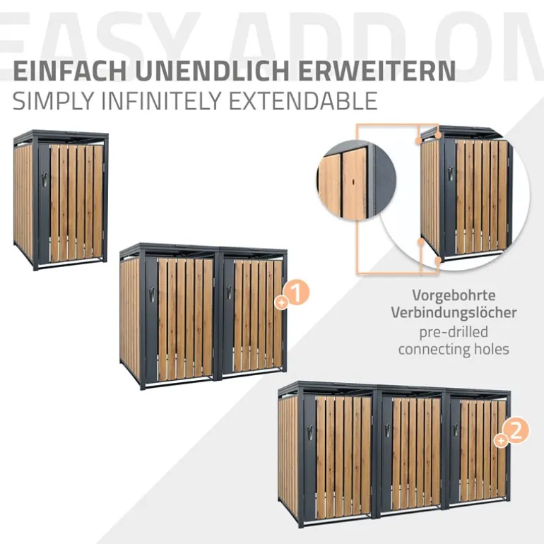 Mülltonnenbox 1er bis 240L 68x80x116,3 cm aus Stahl in Eichenoptik ML-Design