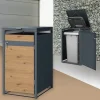 Mülltonnenbox 1er bis 240L 68x80x116,3 cm aus Stahl in Eichenoptik ML-Design