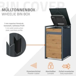 Mülltonnenbox 1er bis 240L 68x80x116,3 cm aus Stahl in Eichenoptik ML-Design
