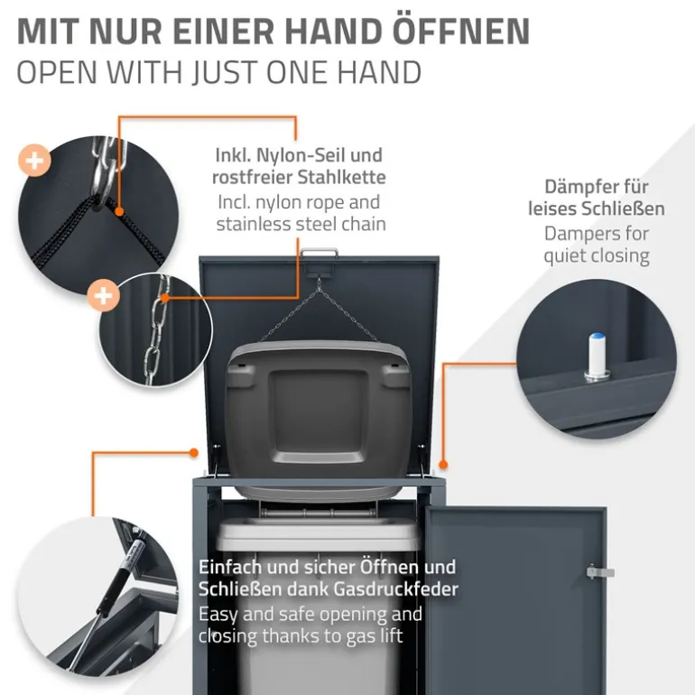 Mülltonnenbox 1er bis 240L 68x80x116,3 cm aus Stahl in Eichenoptik ML-Design