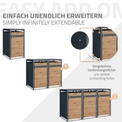 Mülltonnenbox 1er bis 240L 68x80x116,3 cm aus Stahl in Eichenoptik ML-Design