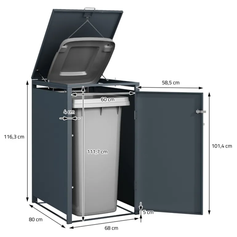 Mülltonnenbox 1er bis 240L 68x80x116,3 cm aus Stahl in Eichenoptik ML-Design
