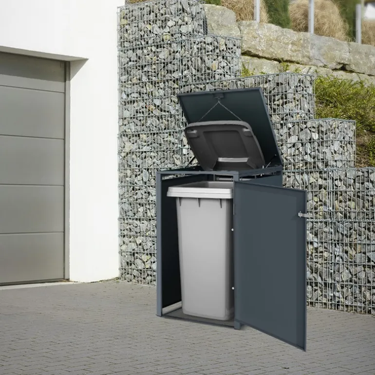 Mülltonnenbox 1er bis 240L 68x80x116,3 cm aus Stahl in Eichenoptik ML-Design