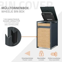 Mülltonnenbox 1er bis 240L 68x80x116,3 cm aus Stahl in Lärchenoptik ML-Design