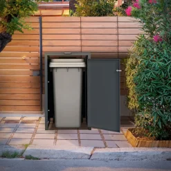 Mülltonnenbox 1er bis 240L 68x80x116,3 cm aus Stahl in Lärchenoptik ML-Design
