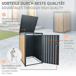 Mülltonnenbox 1er bis 240L 68x80x116,3 cm aus Stahl in Lärchenoptik ML-Design