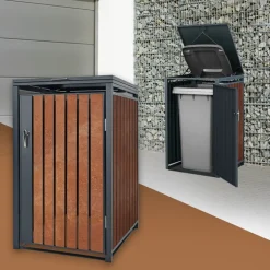 Mülltonnenbox 1er bis 240L 68x80x116,3 cm aus Stahl in Rostoptik ML-Design