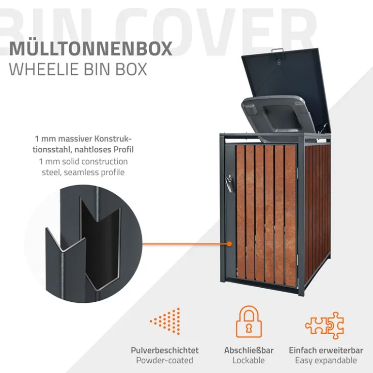 Mülltonnenbox 1er bis 240L 68x80x116,3 cm aus Stahl in Rostoptik ML-Design