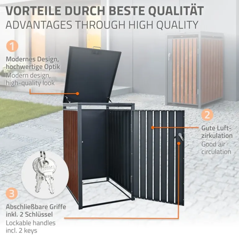 Mülltonnenbox 1er bis 240L 68x80x116,3 cm aus Stahl in Rostoptik ML-Design